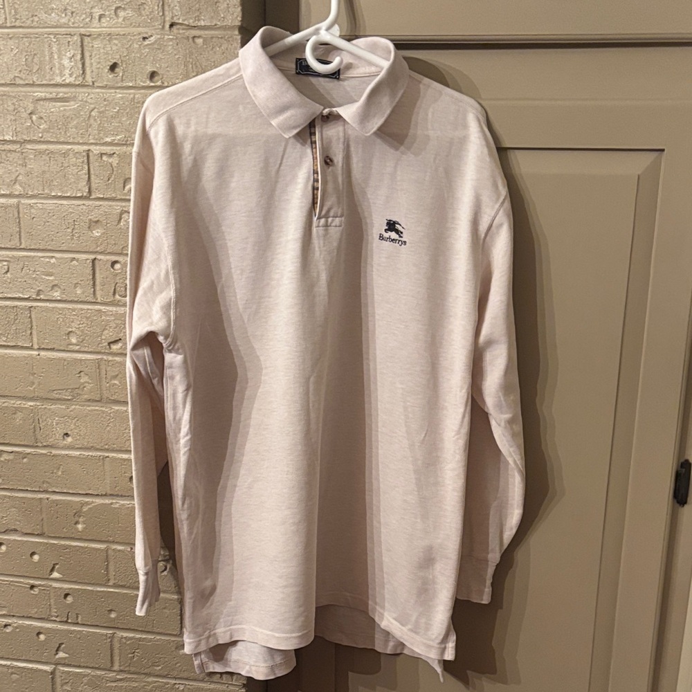 Vintage Burberry Cream Polo with Nova Check Placket
